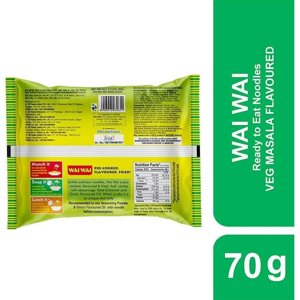 Wai Wai Ready to Eat Veg Masala Flavoured Instant Noodles 70 g Main Image 2