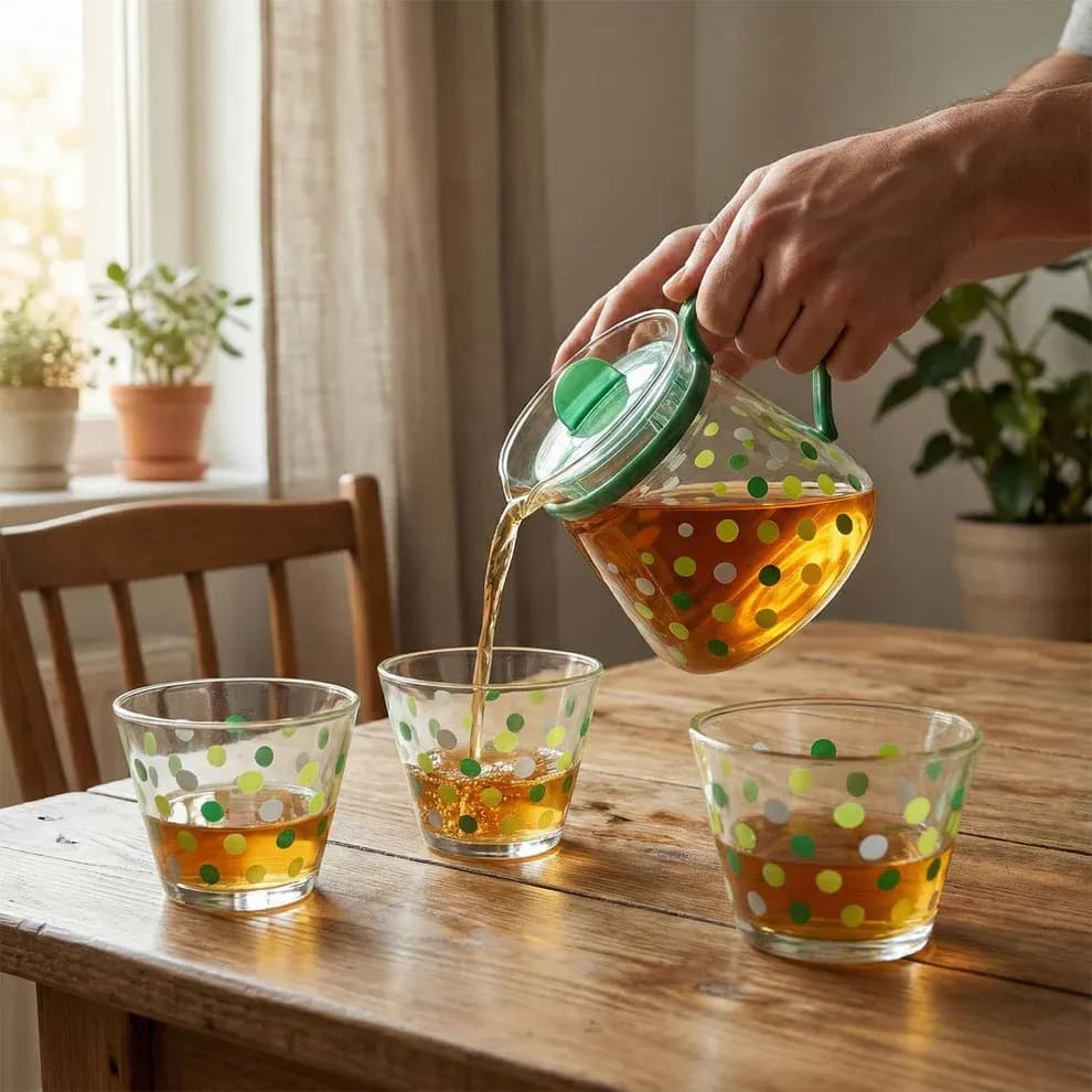 Elegant Glass Tea Pot with Matching Cups Set Main Image 5