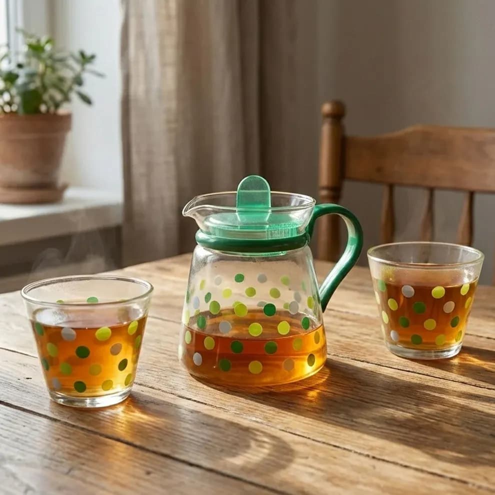 Elegant Glass Tea Pot with Matching Cups Set Main Image 1